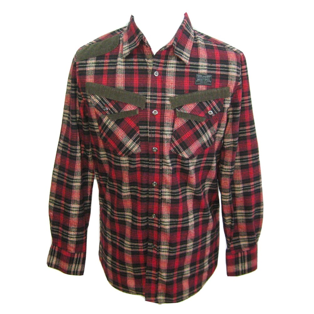 BUFFALO PLAID Men's (Size Medium) Red Long Sleeve Flannel Button Front Shirt Top